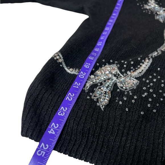 Vintage Dana Scott Lambswool Angora Sequined Button Down Cardigan Bow Sweater - Picture 7 of 11